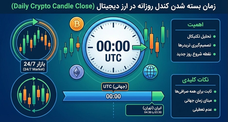 زمان بسته شدن کندل روزانه در ارز دیجیتال
