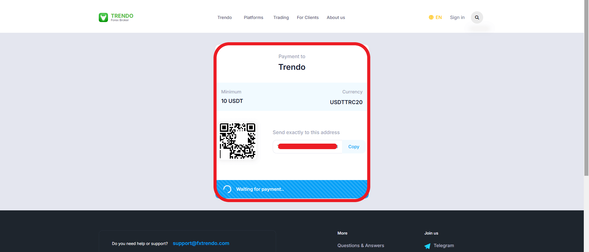 مرحله چهارم واریز در بروکر Trendo