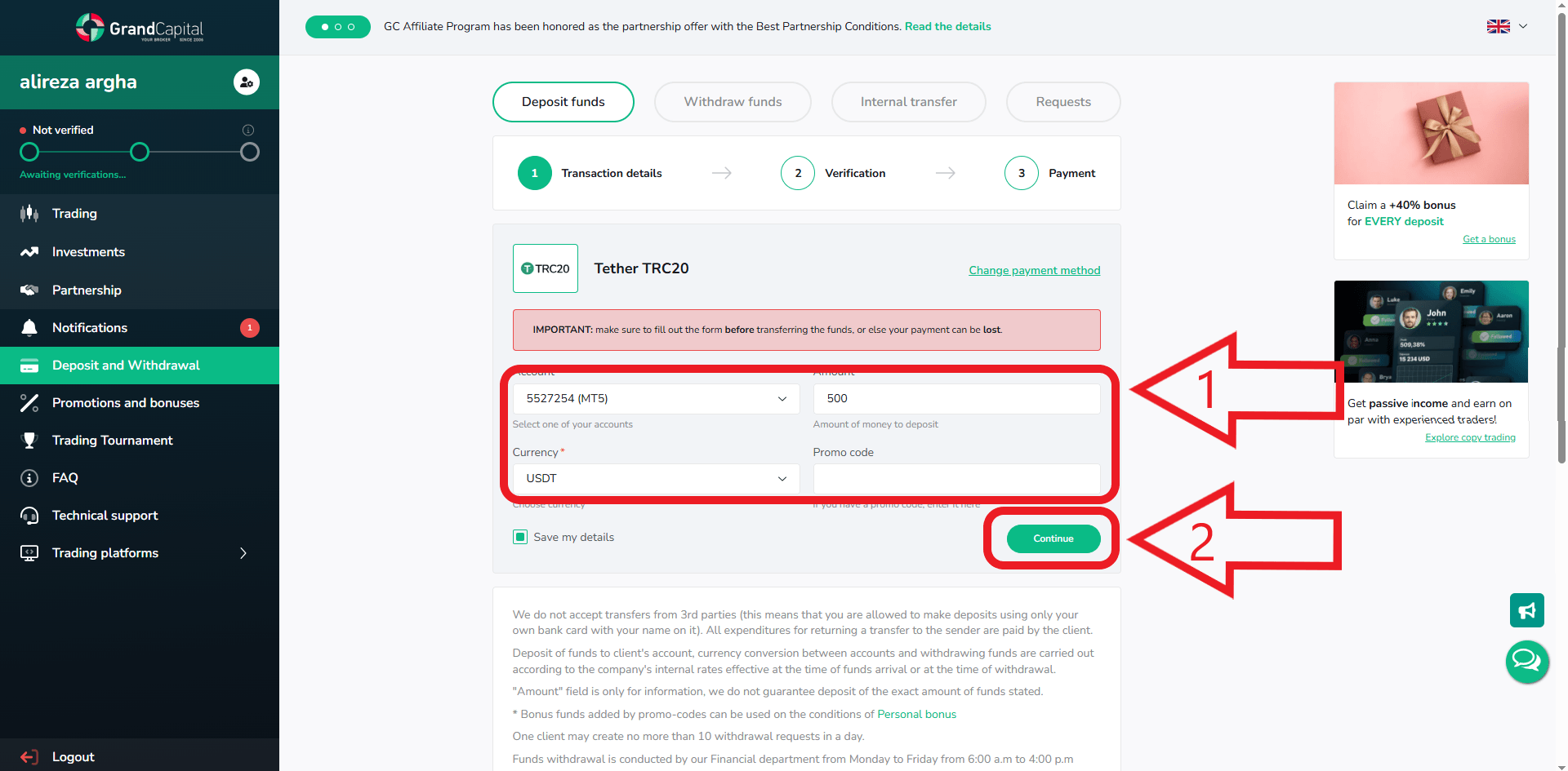 مرحله سوم از واریز در بروکر گرند کپیتال