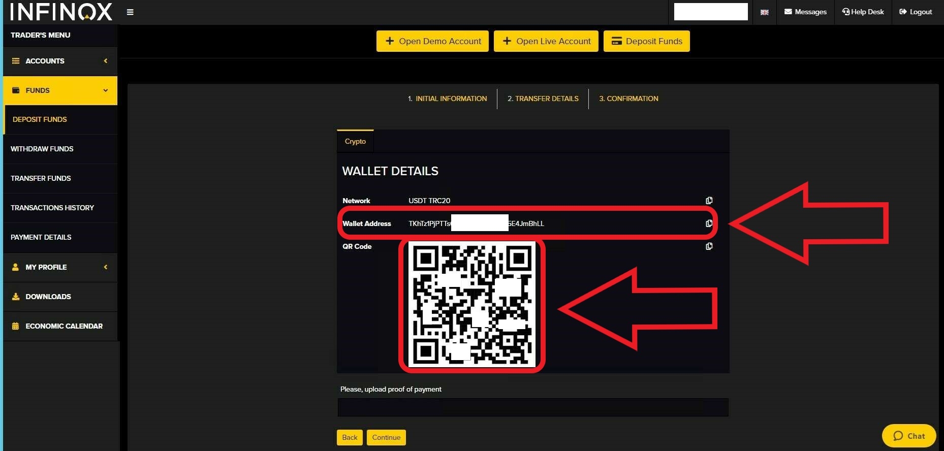 مرحله سوم واریز در بروکر Infinox