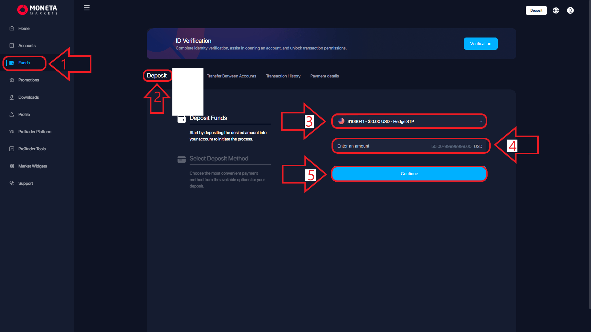 مرحله اول واریز در بروکر مونتا مارکتس