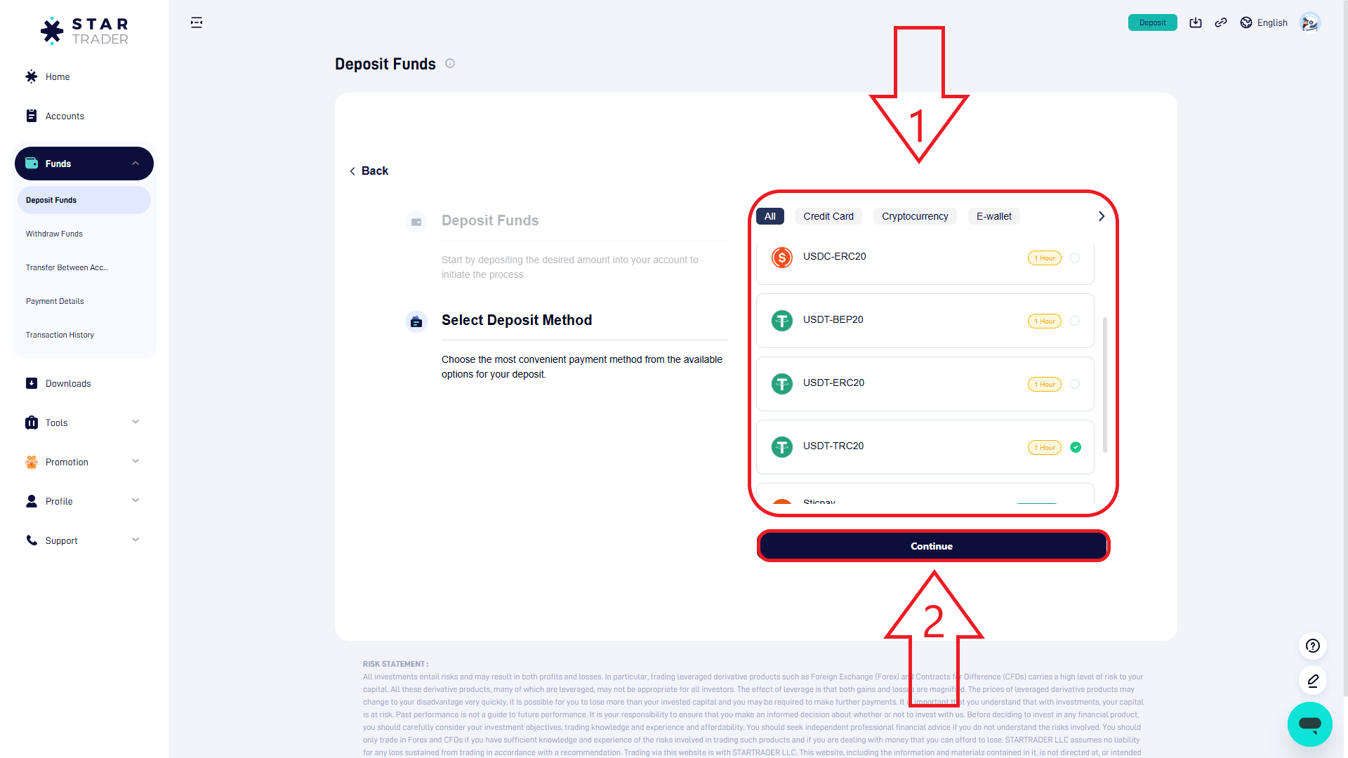 مرحله سوم از  واریز در بروکر استارتریدر