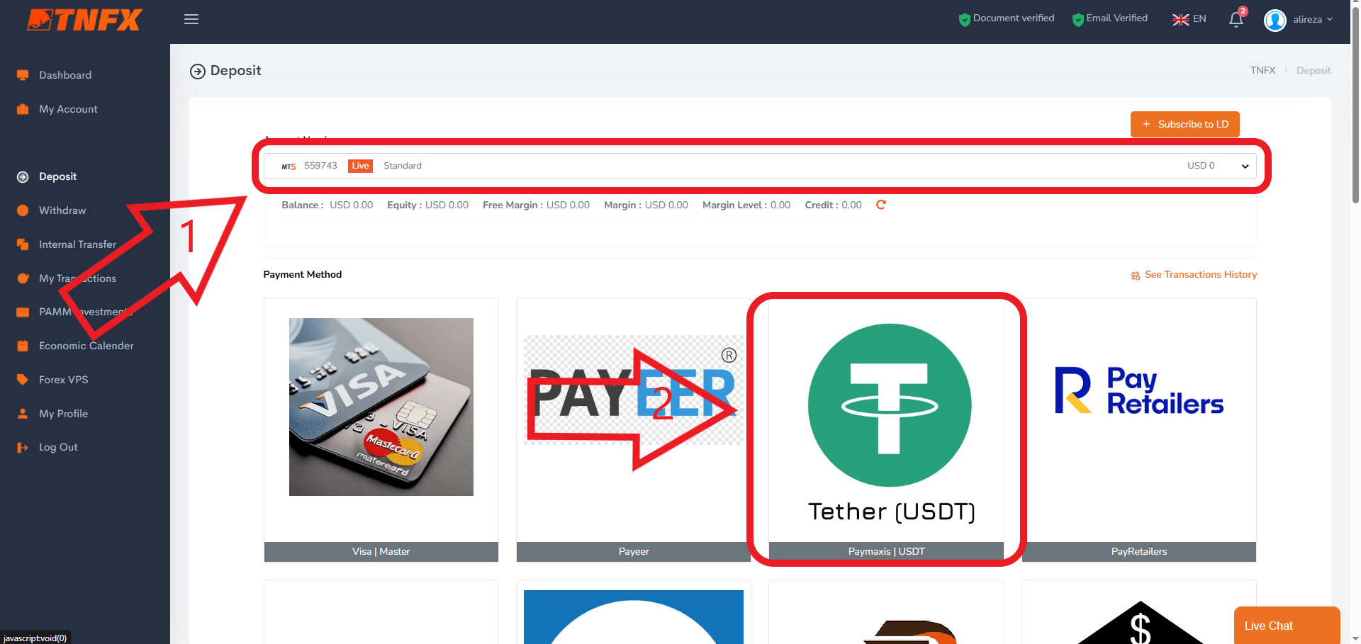مرحله دوم واریز در بروکر TNFX