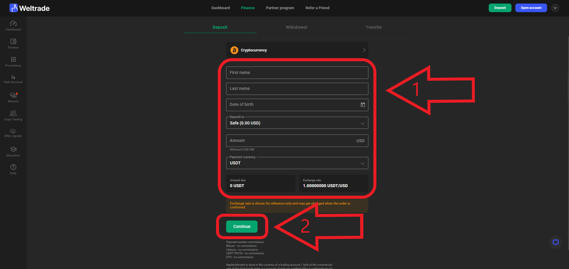مرحله دوم واریز در بروکر Weltrade