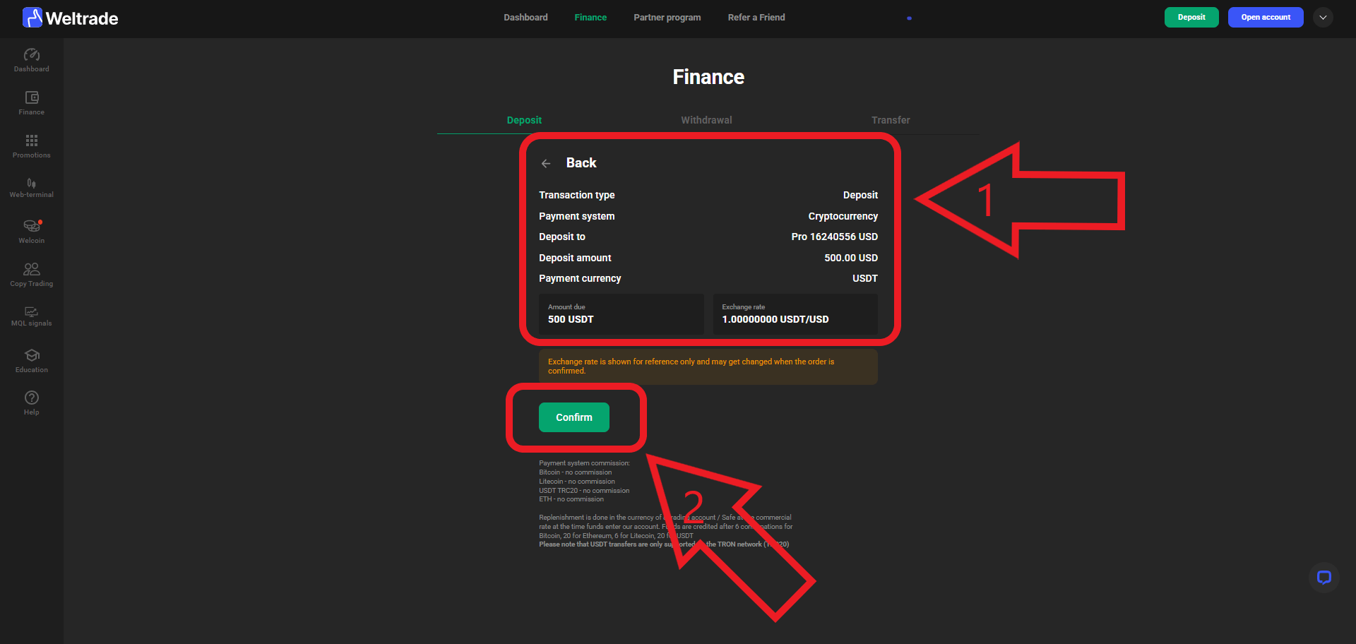 مرحله سوم واریز در بروکر Weltrade