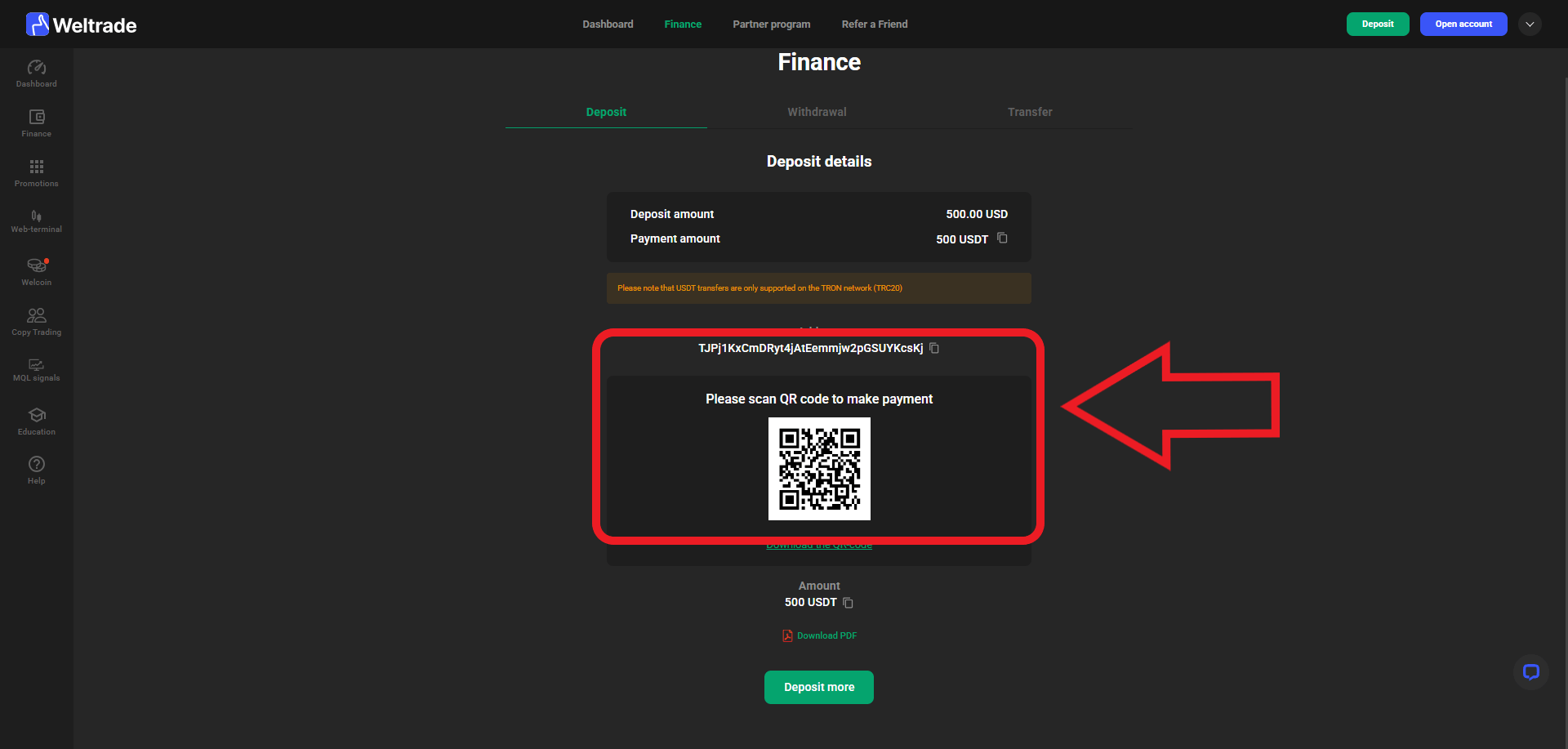 مرحله آخر واریز در بروکر Weltrade