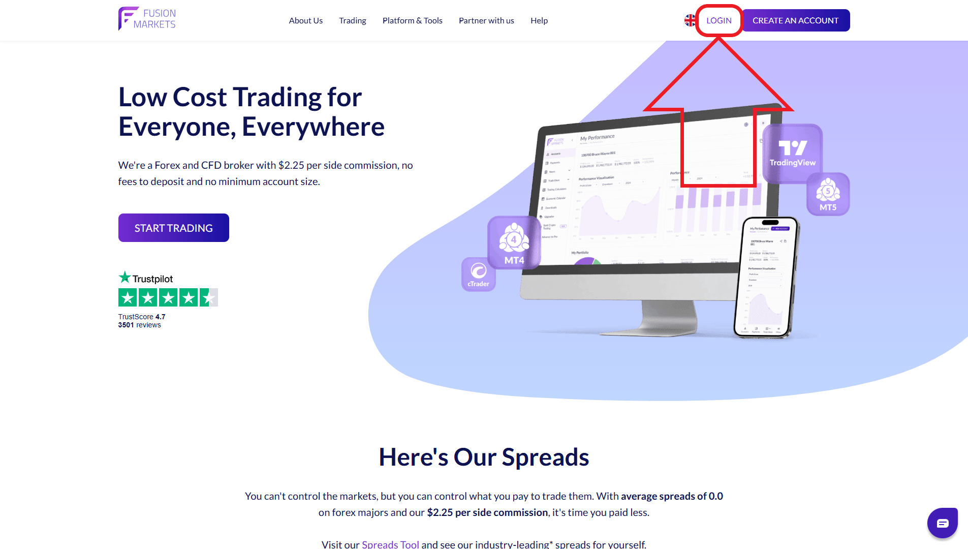 مرحله اول از ورود به حساب کاربری در بروکر Fusion Markets