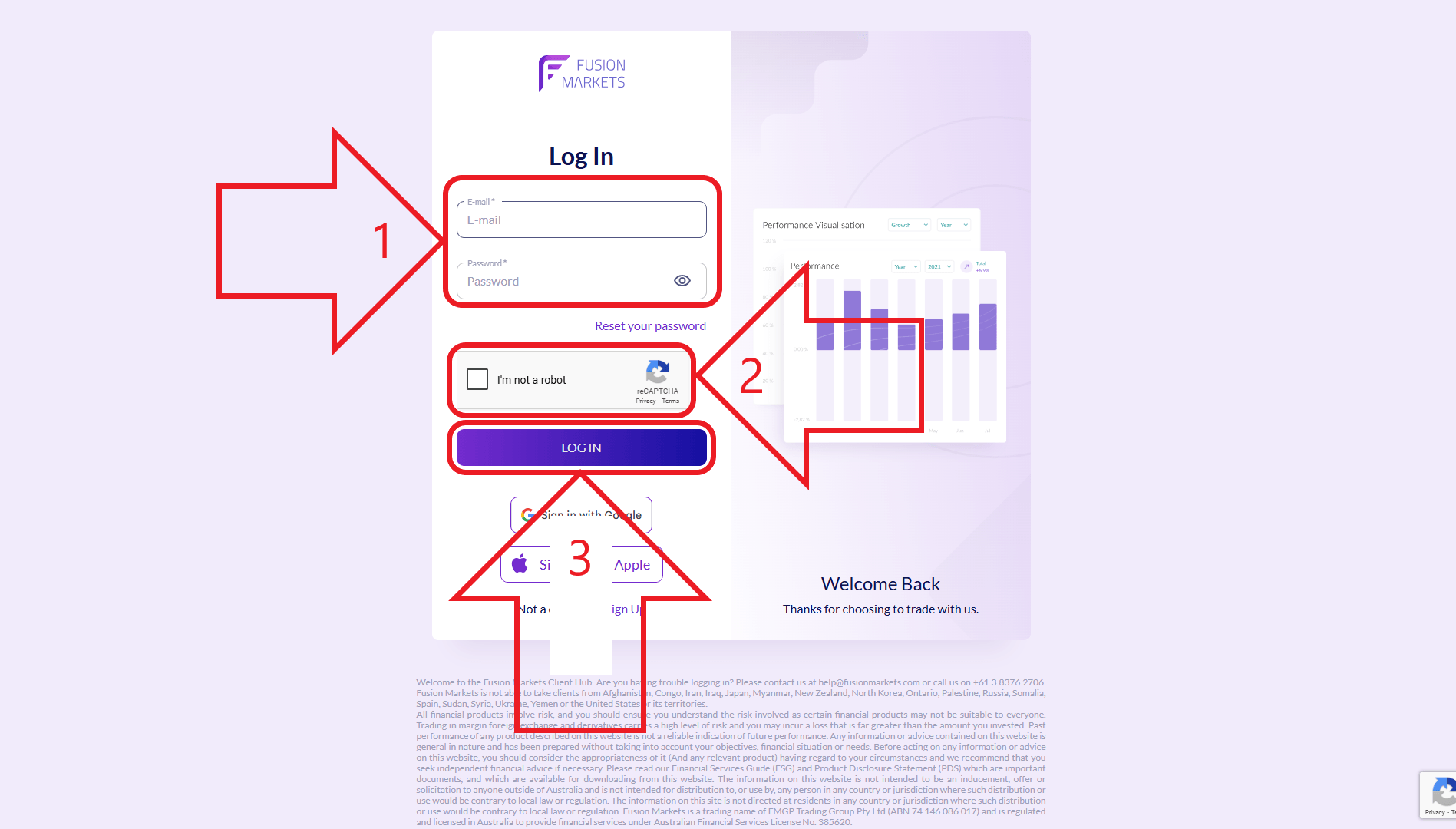 مرحله دوم از ورود به حساب کاربری در بروکر Fusion Markets