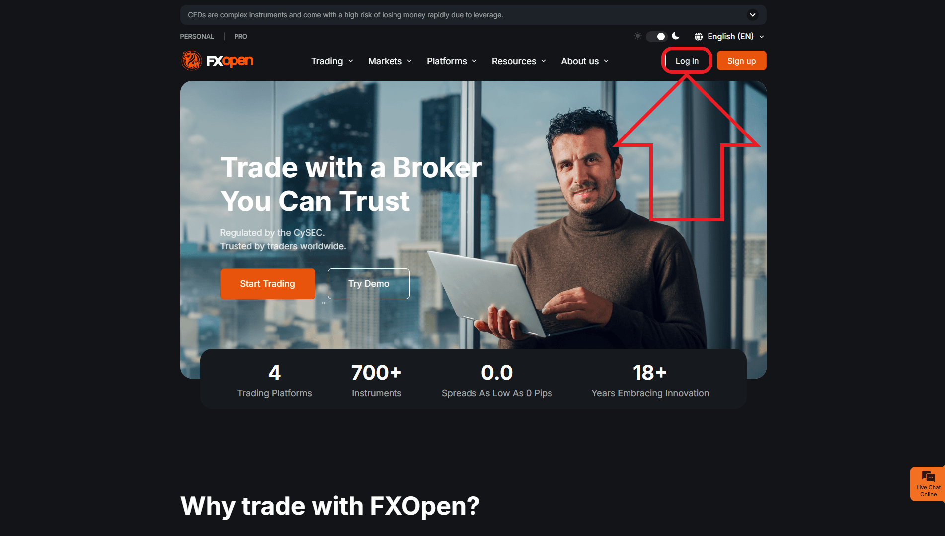 مرحله اول از ورود به حساب کاربری در بروکر FX Open