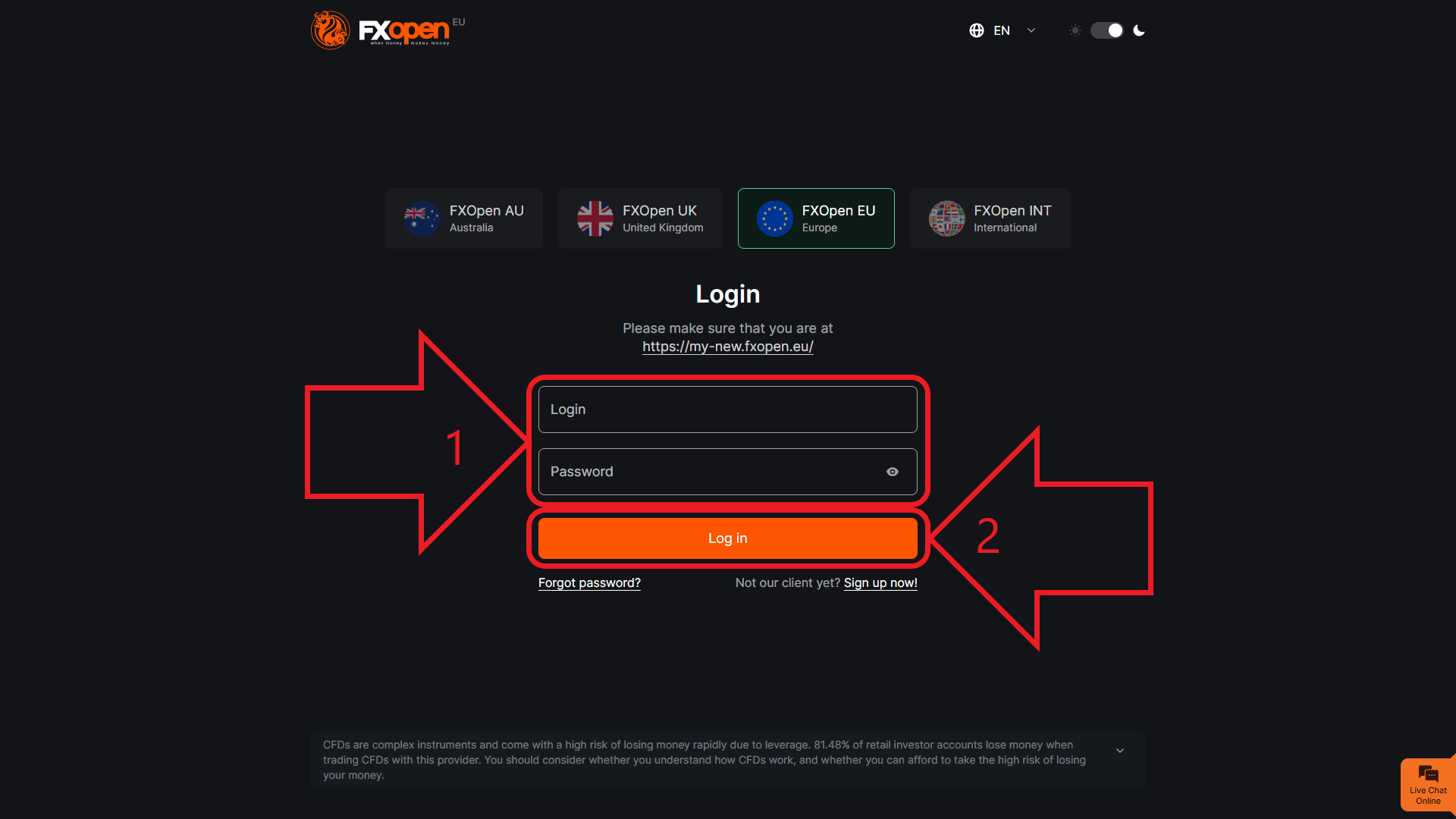مرحله دوم از ورود به حساب کاربری در بروکر FX Open