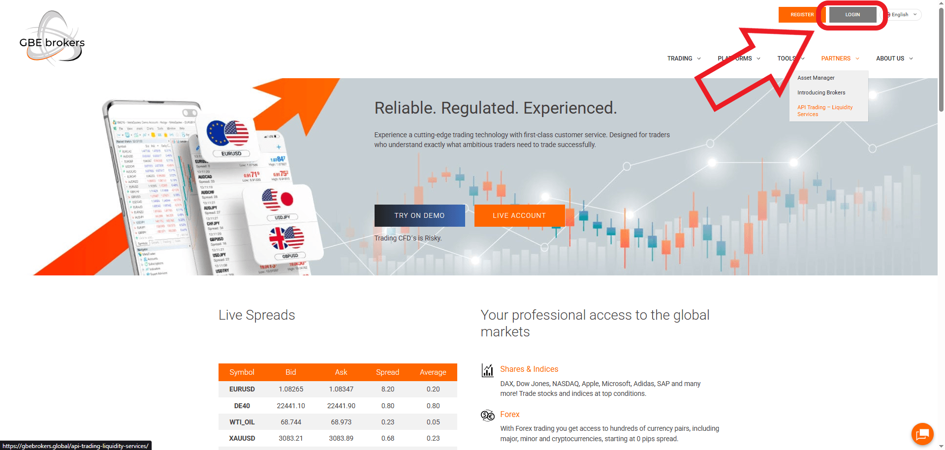 مرحله اول ورود به حساب کاربری در بروکر GBE BRokers