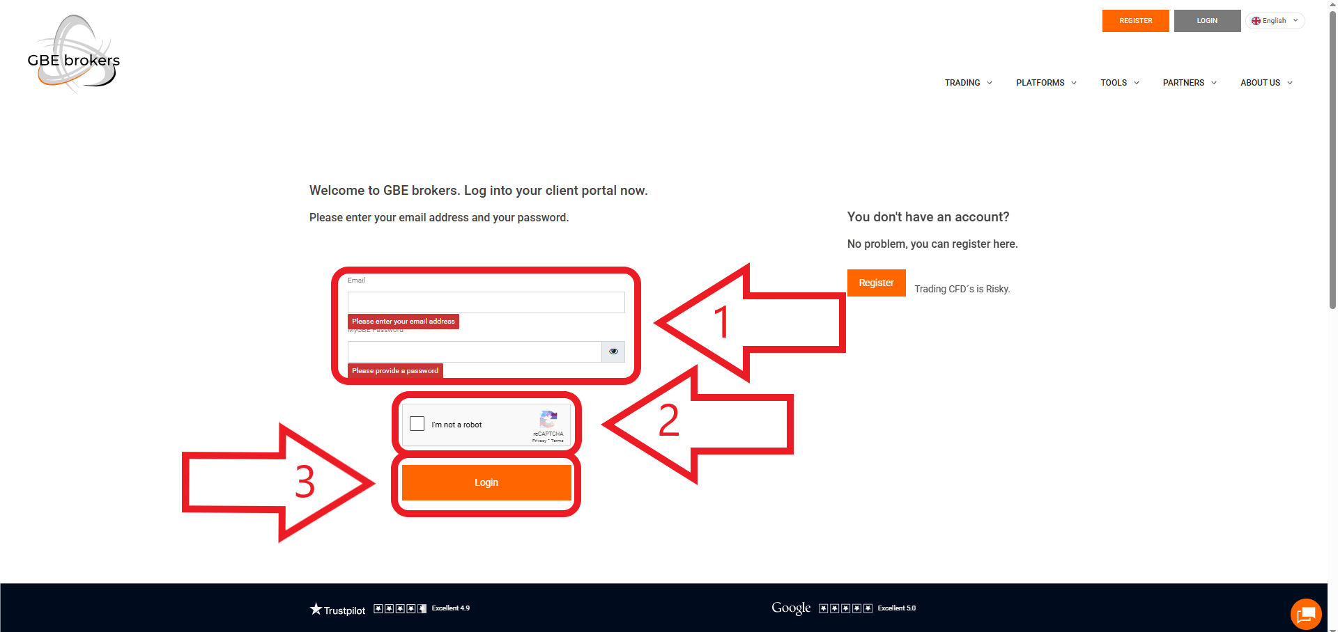 مرحله دوم ورود به حساب کاربری در بروکر GBE Brokers