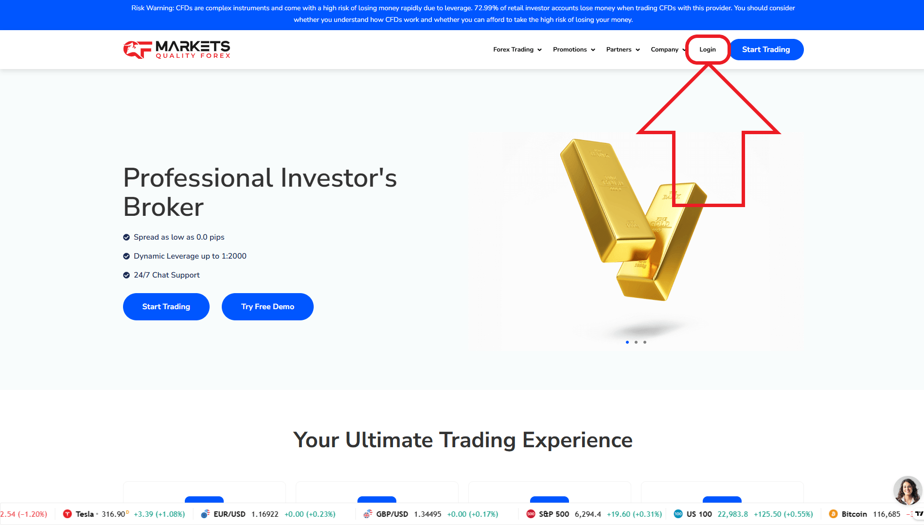 مرحله اول از ورود به حساب کاربری در بروکر Qf Markets