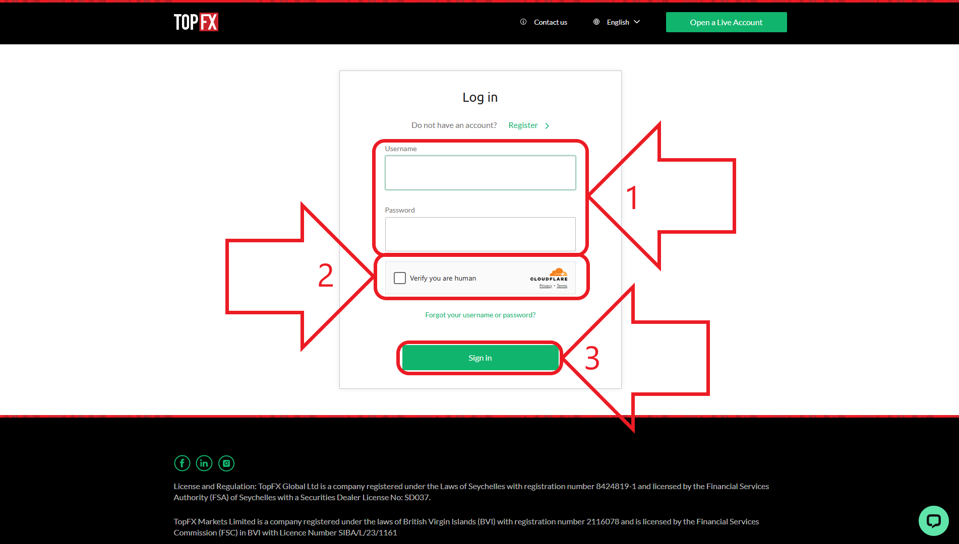 مرحله دوم از ورود به حساب کاربری در بروکر تاپ اف ایکس