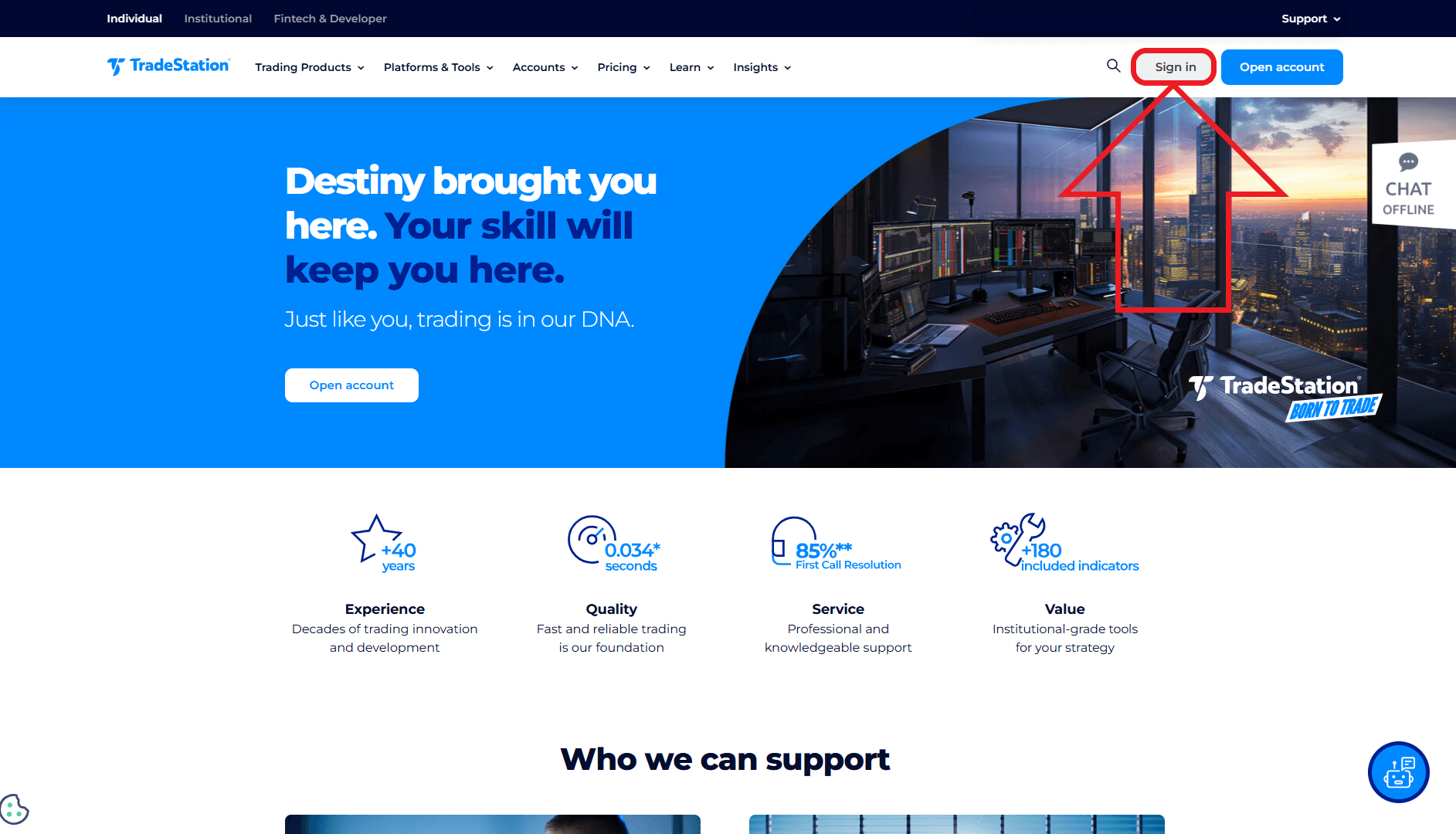 مرحله اول از ورود به حساب کاربری در بروکر TradeStation