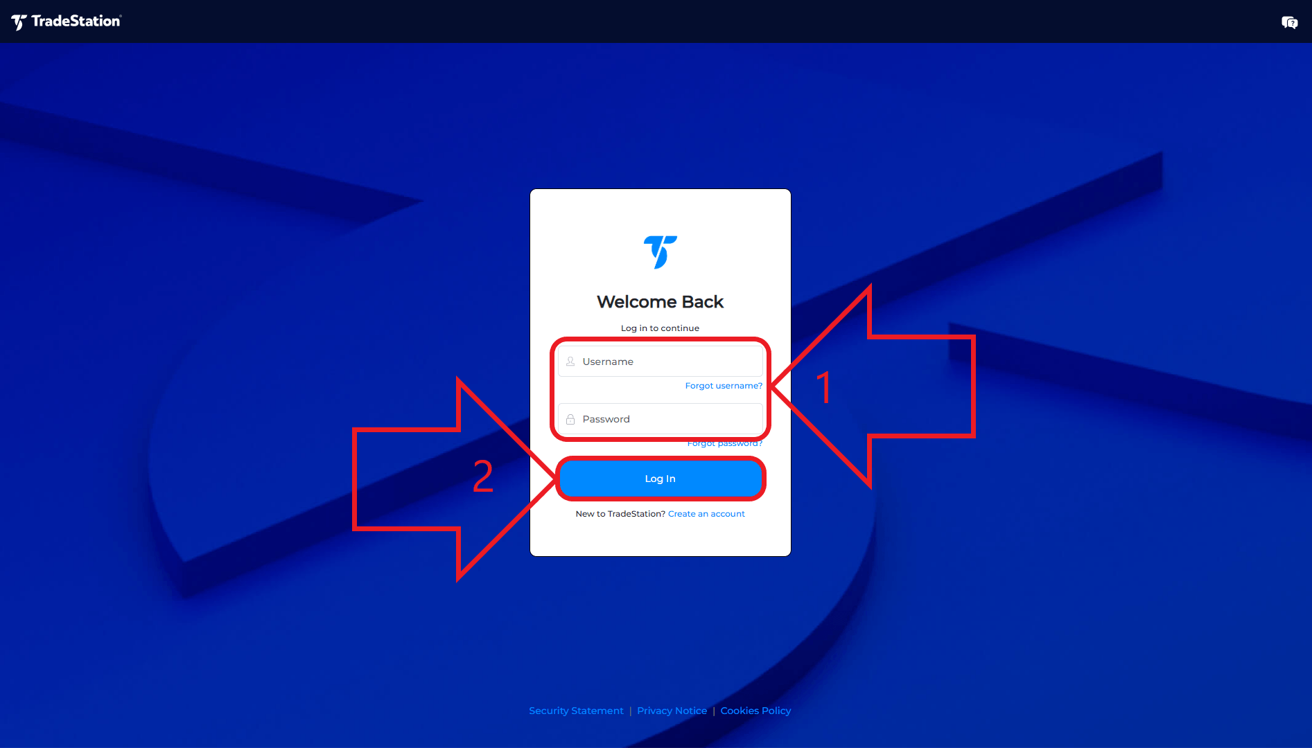 مرحله دوم از ورود به حساب کاربری در بروکر TradeStation