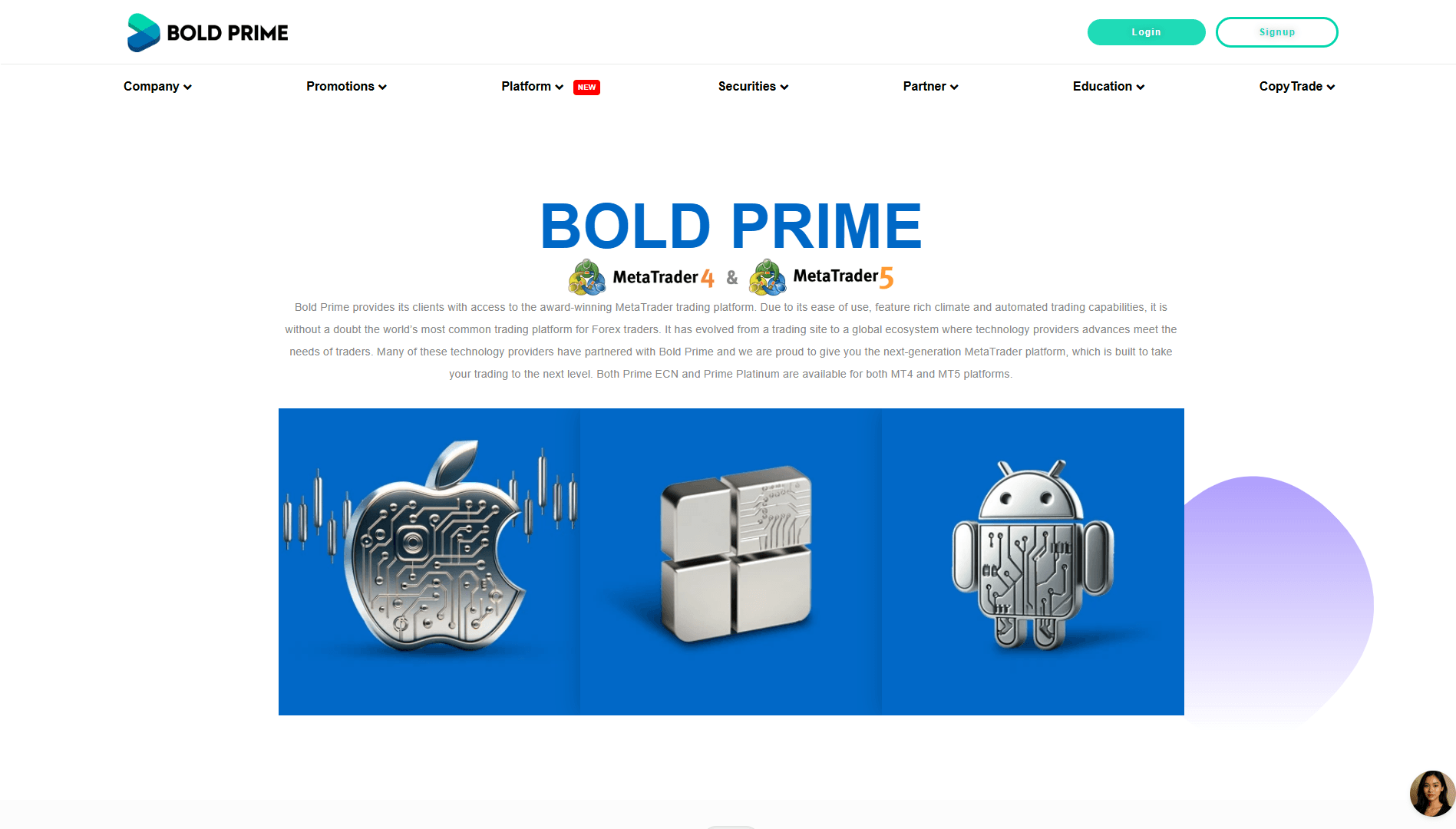 پلتفرم های معاملاتی بروکر Bold Prime