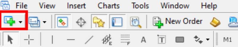 باز کردن چارت از آیکون new chart