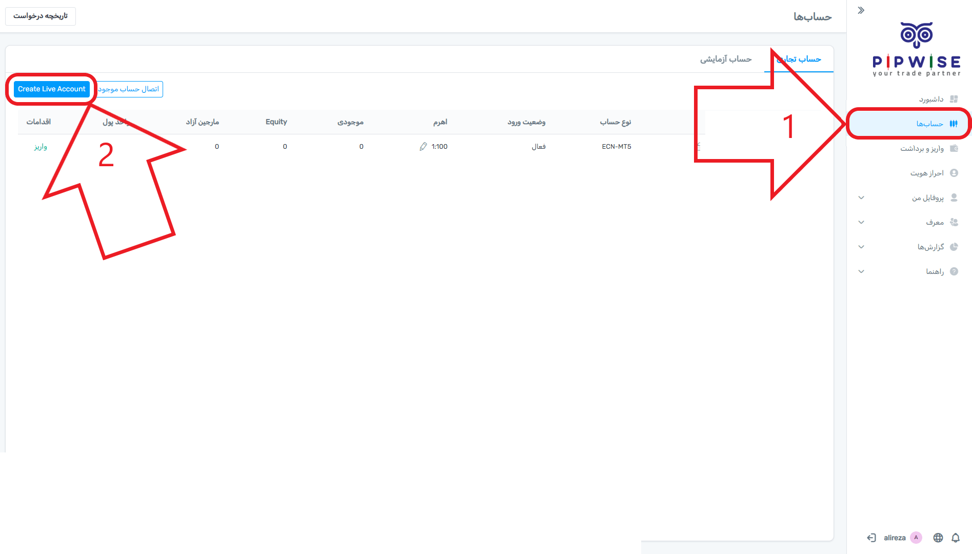 مرحله اول از افتتاح حساب معاملاتی در بروکر پیپ وایز