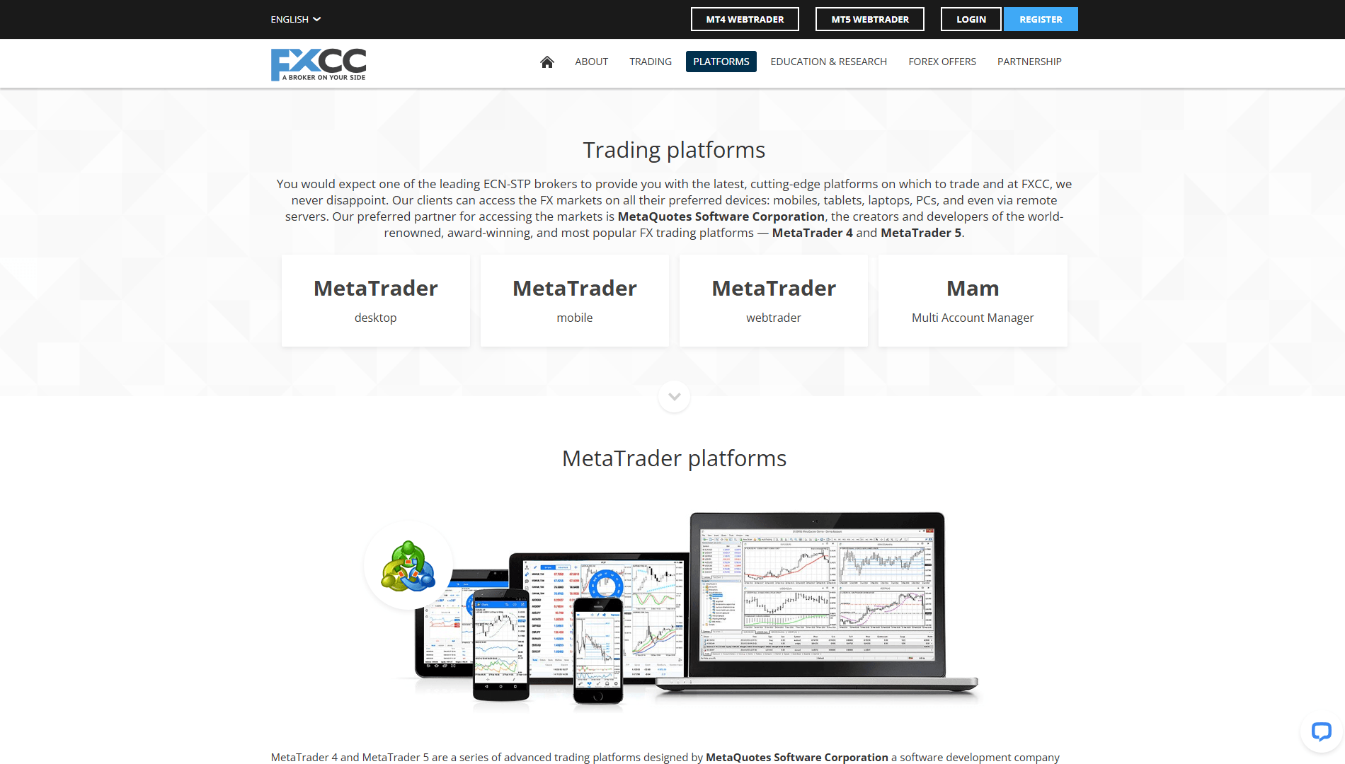 پلتفرم های معاملاتی بروکر FXCC