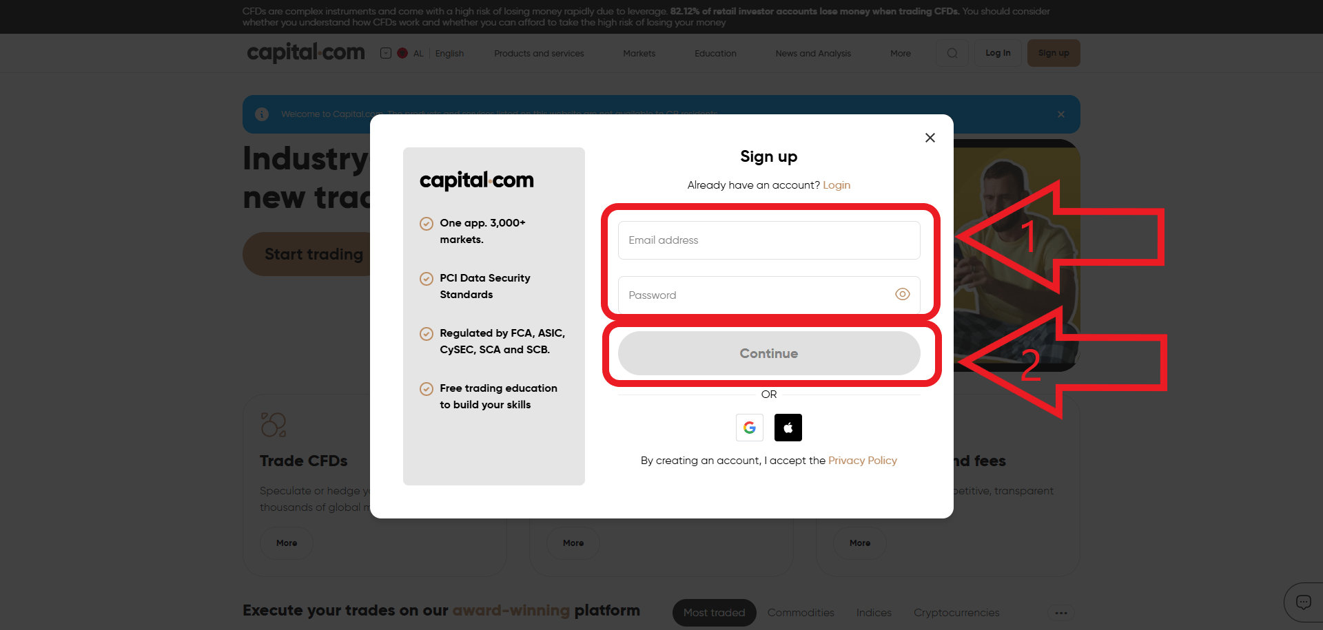 مرحله دوم ثبت نام در بروکر Capital.com