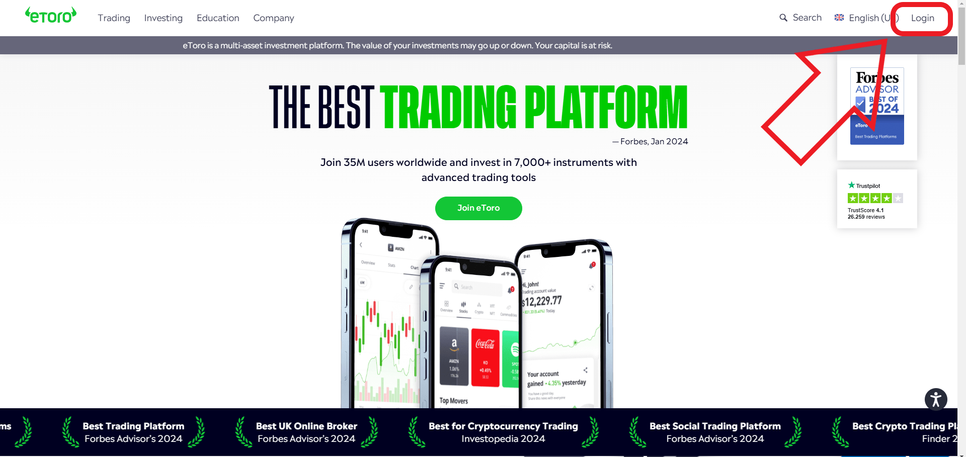 مرحله اول ثبت نام در Etoro