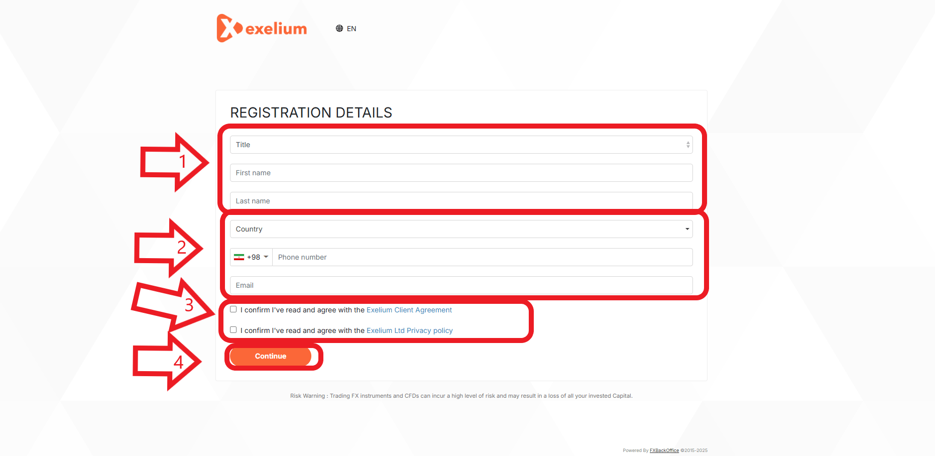 مرحله دوم افتتاح حساب در Exelium