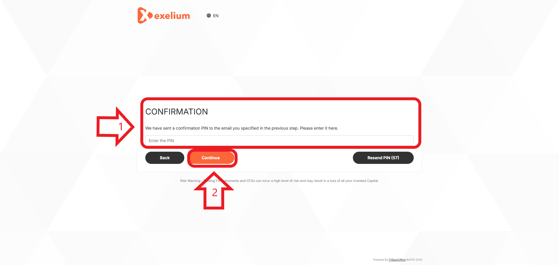 مرحله آخر افتتاح حساب در Exelium