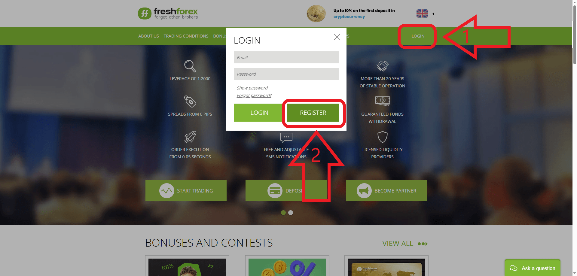 مرحله اول ثبت نام در بروکر Fresh forex