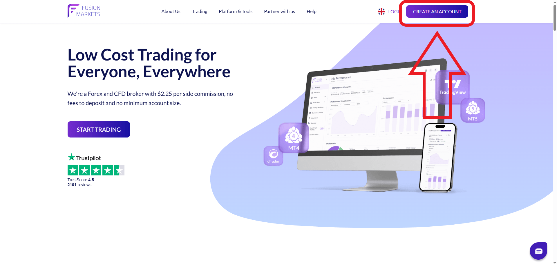 مرحله اول ثبت نام در بروکر Fusion Markets