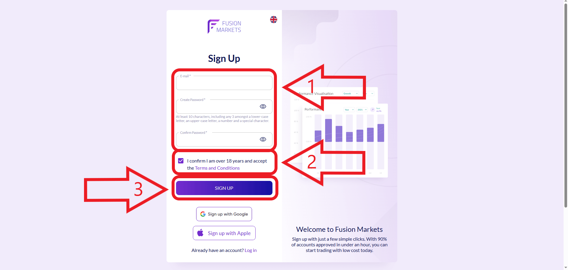 مرحله دوم ثبت نام در بروکر Fusion Markets