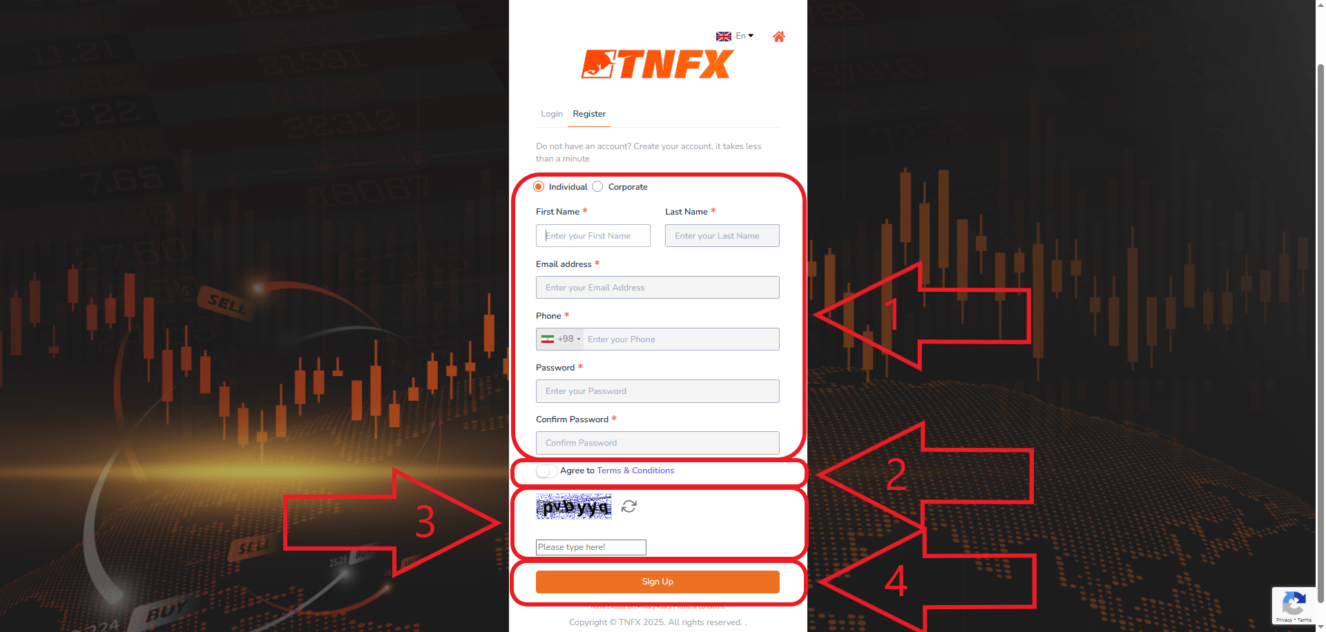 مرحله دوم ثبت نام در بروکر TNFX