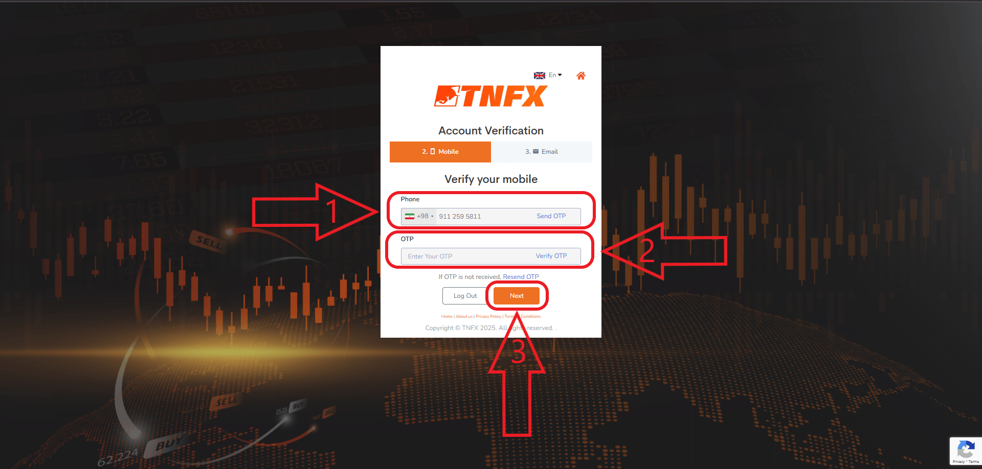 مرحله سوم ثبت نام در بروکر TNFX