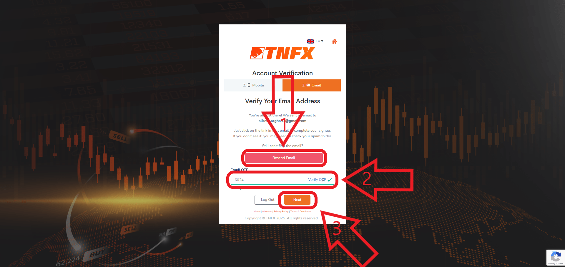 مرحله آخر ثبت نام در بروکر TNFX