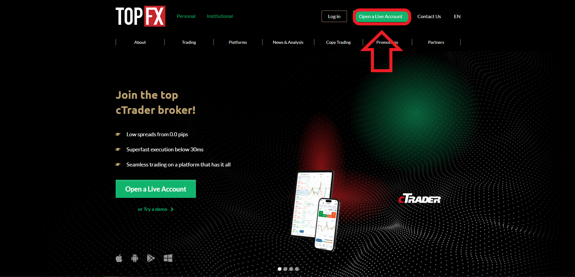 مرحله اول ثبت نام در Top Fx