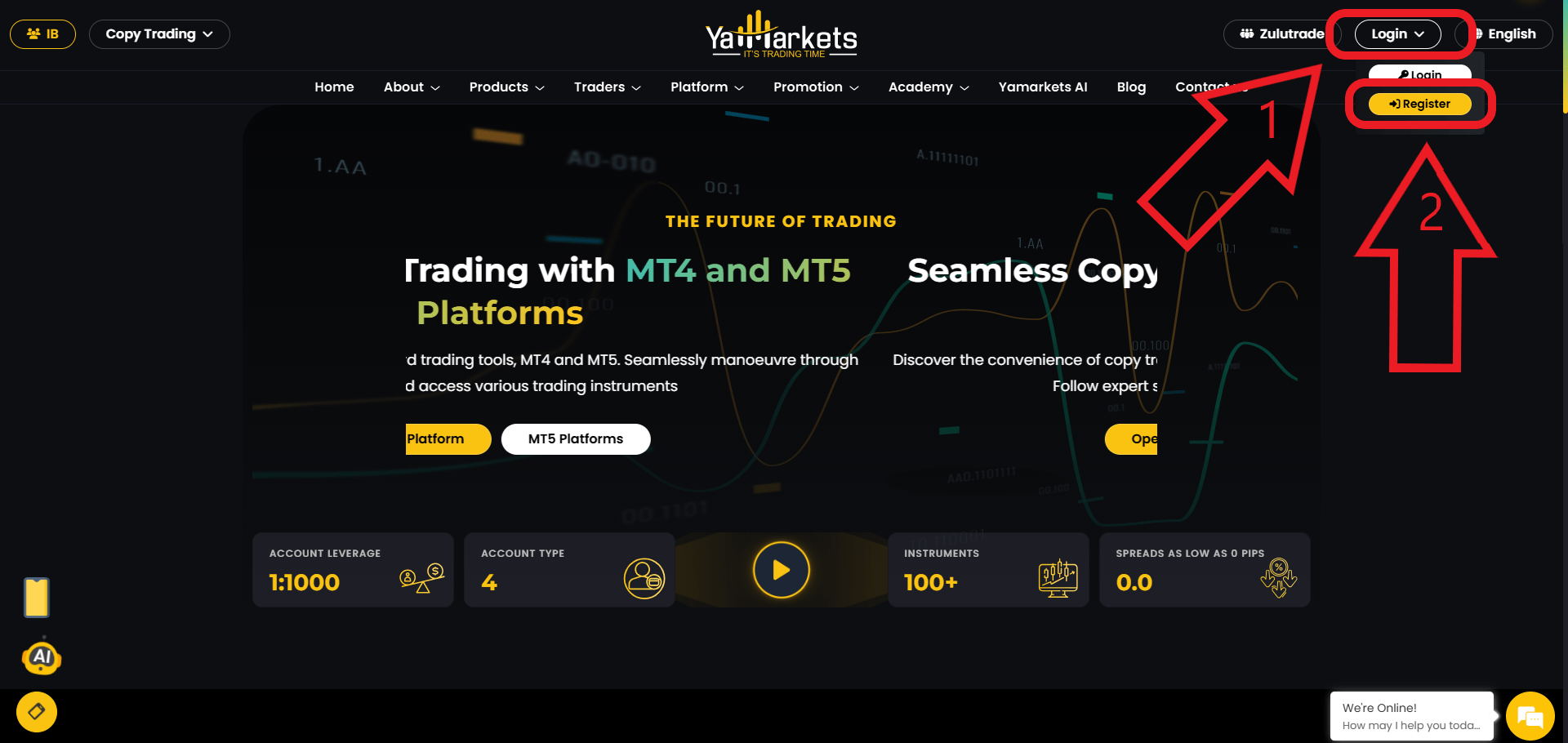 مرحله اول ثبت نام در Yamarkets