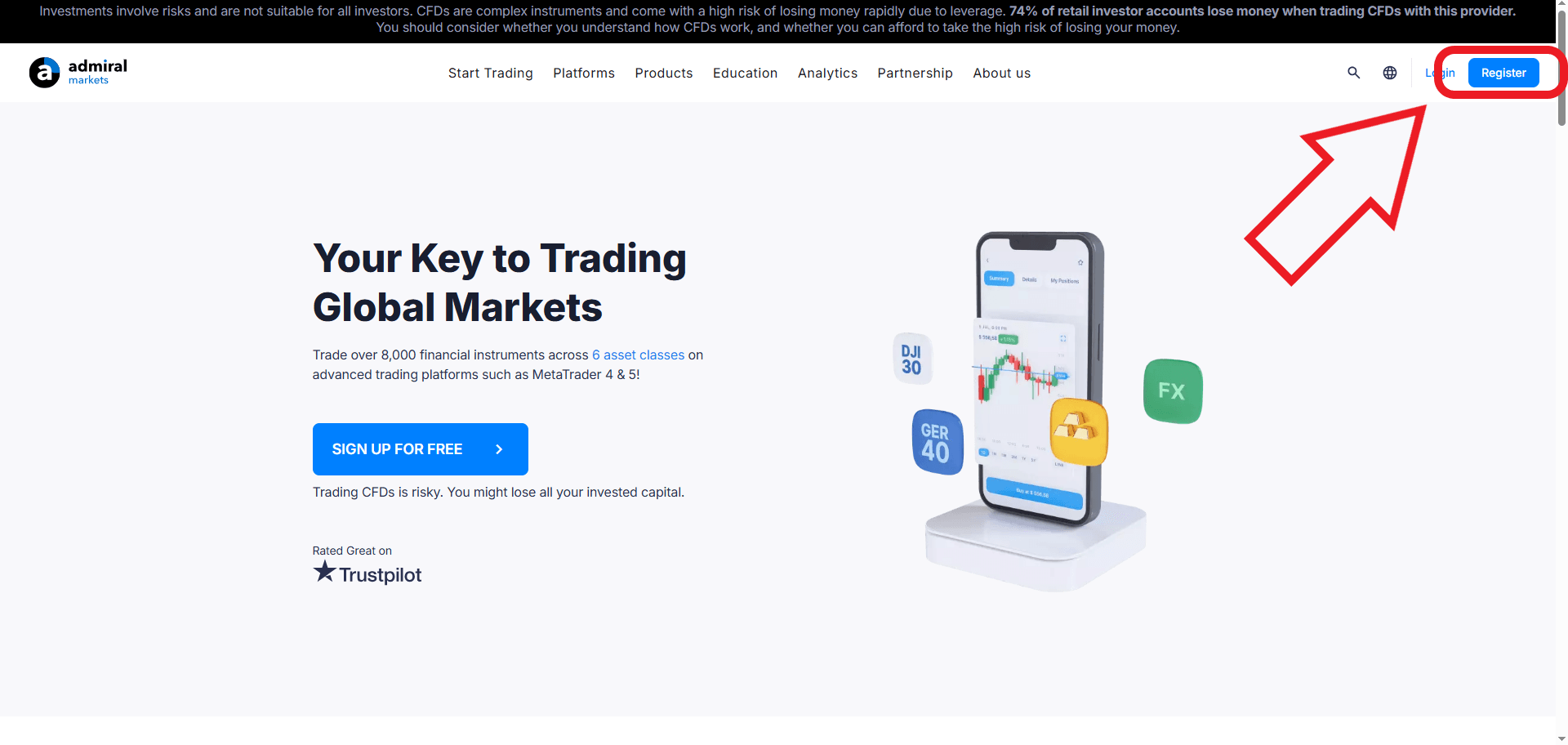 مرحله ثبت نام در بروکر admiral markets