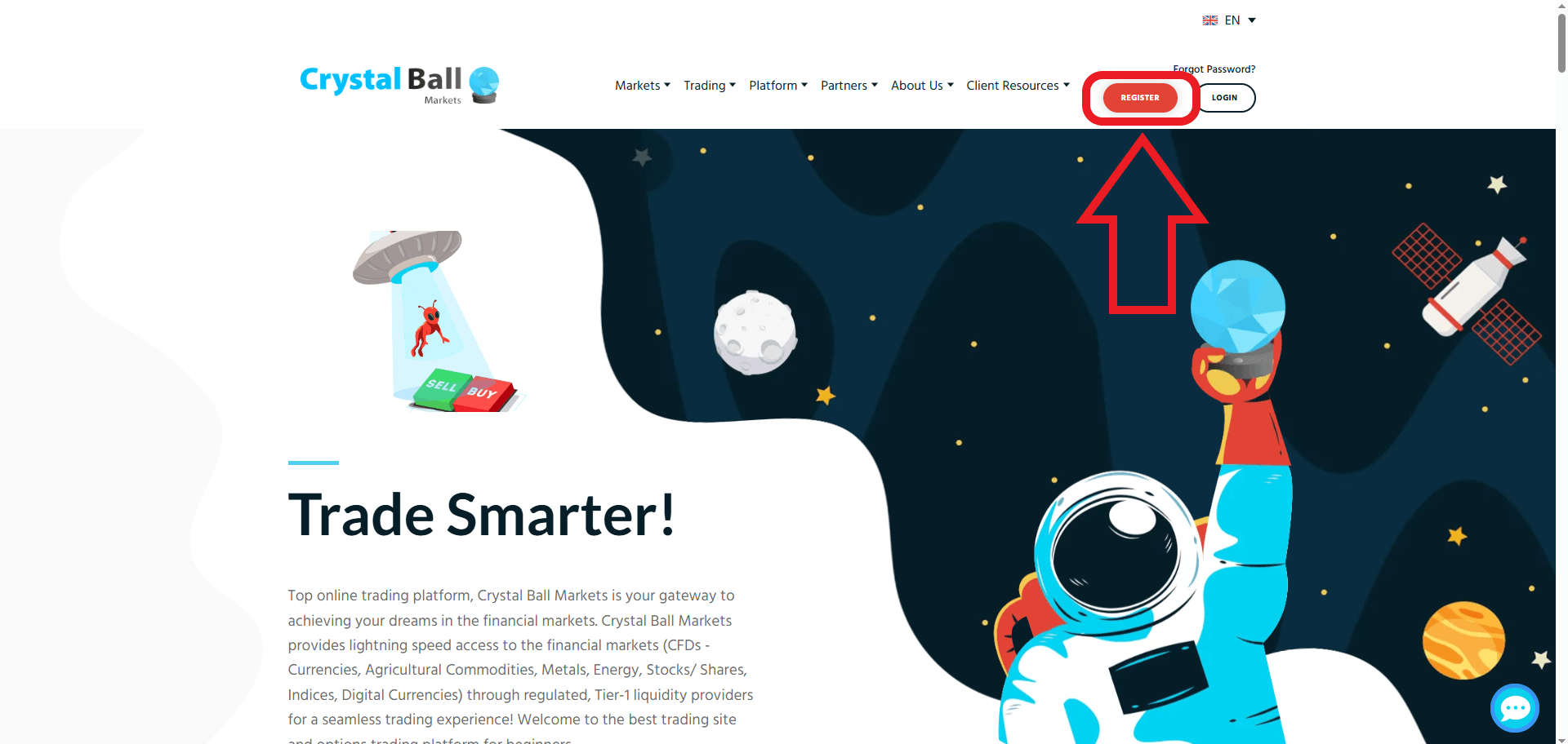 مرحله اول ثبت نام در بروکر Crystal ball مارکتس