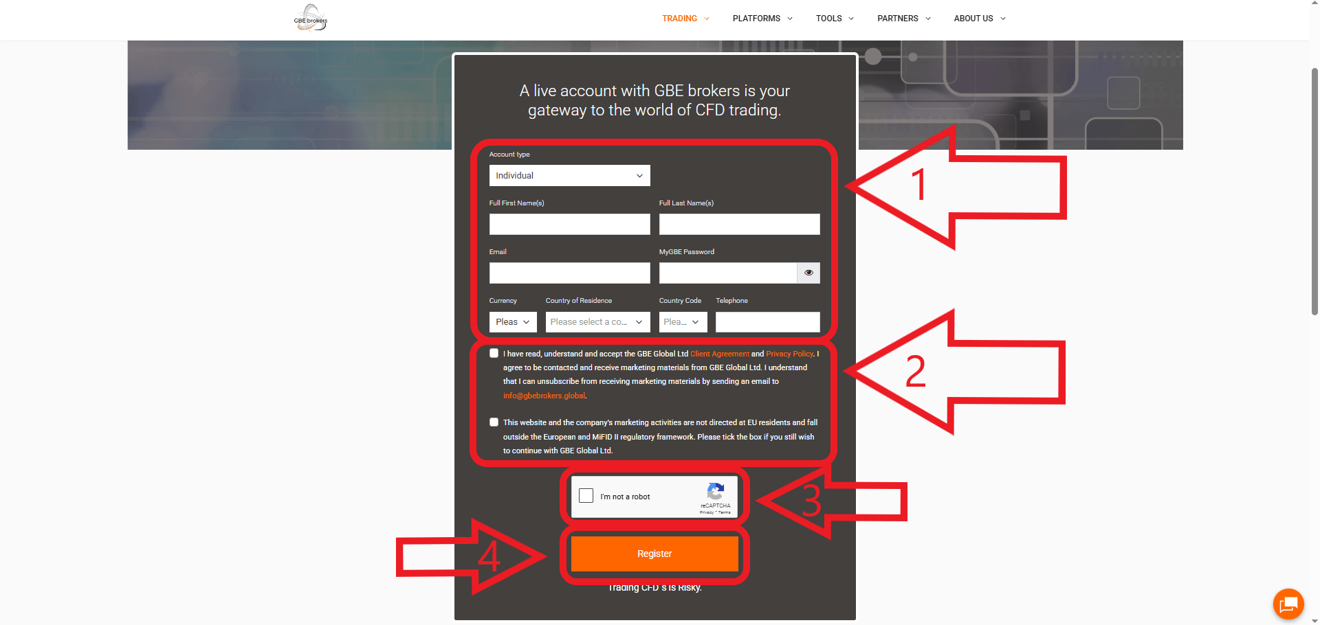 مرحله دوم ثبت نام در بروکر GBE BRokers