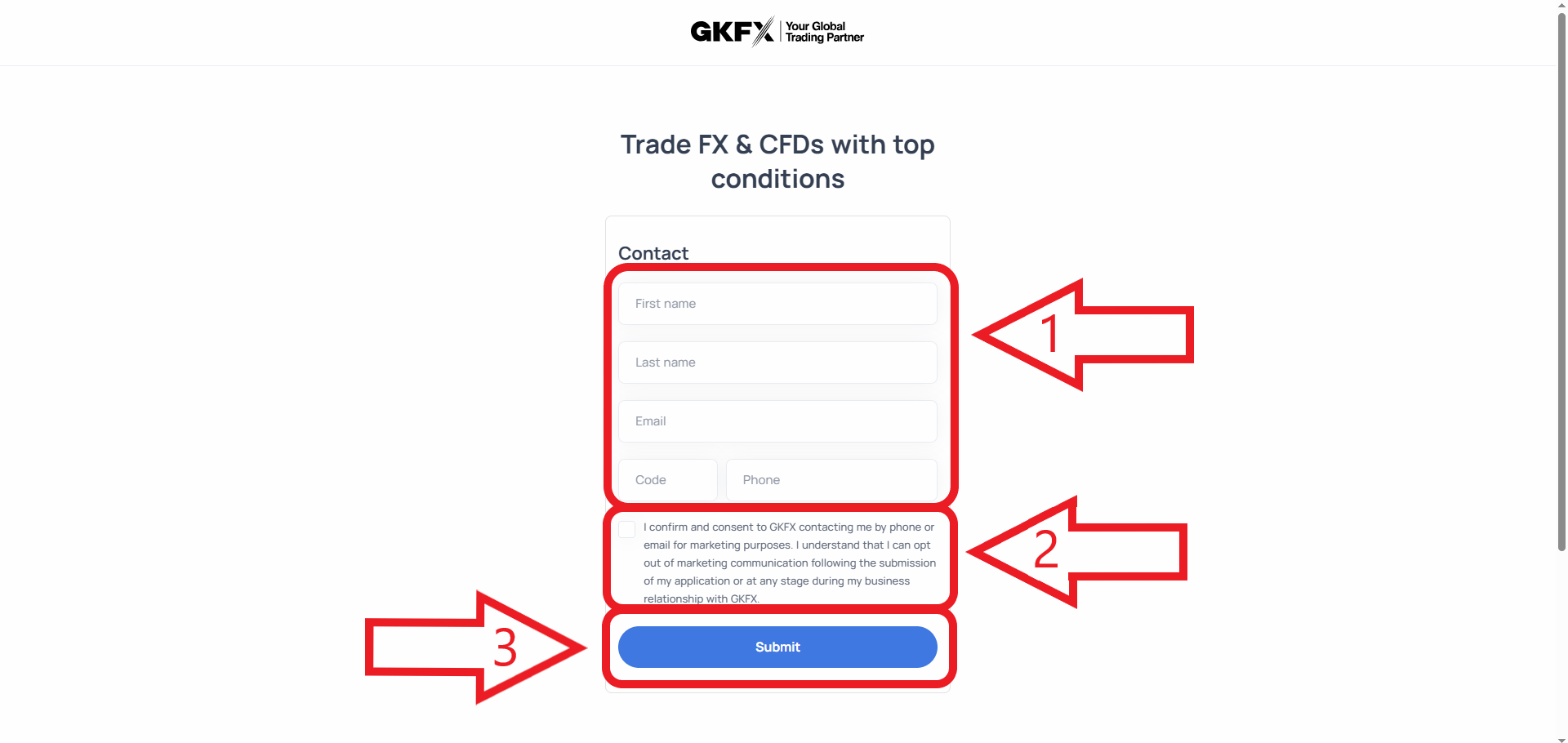 مرحله اول ثبت نام در بروکر GKFX