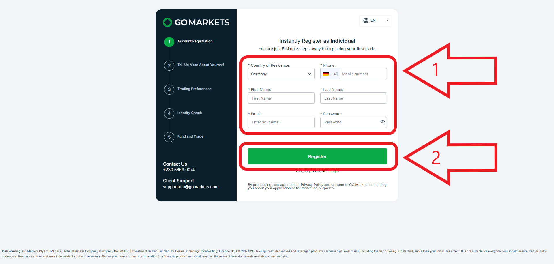مرحله دوم ثبت نام در بروکر Go Markets