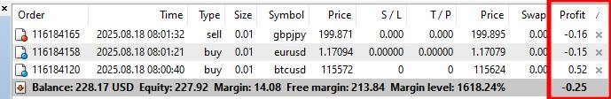بخش profit متاتریدر