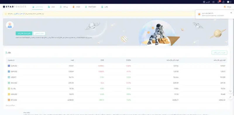 پنل کاربری استارتریدر