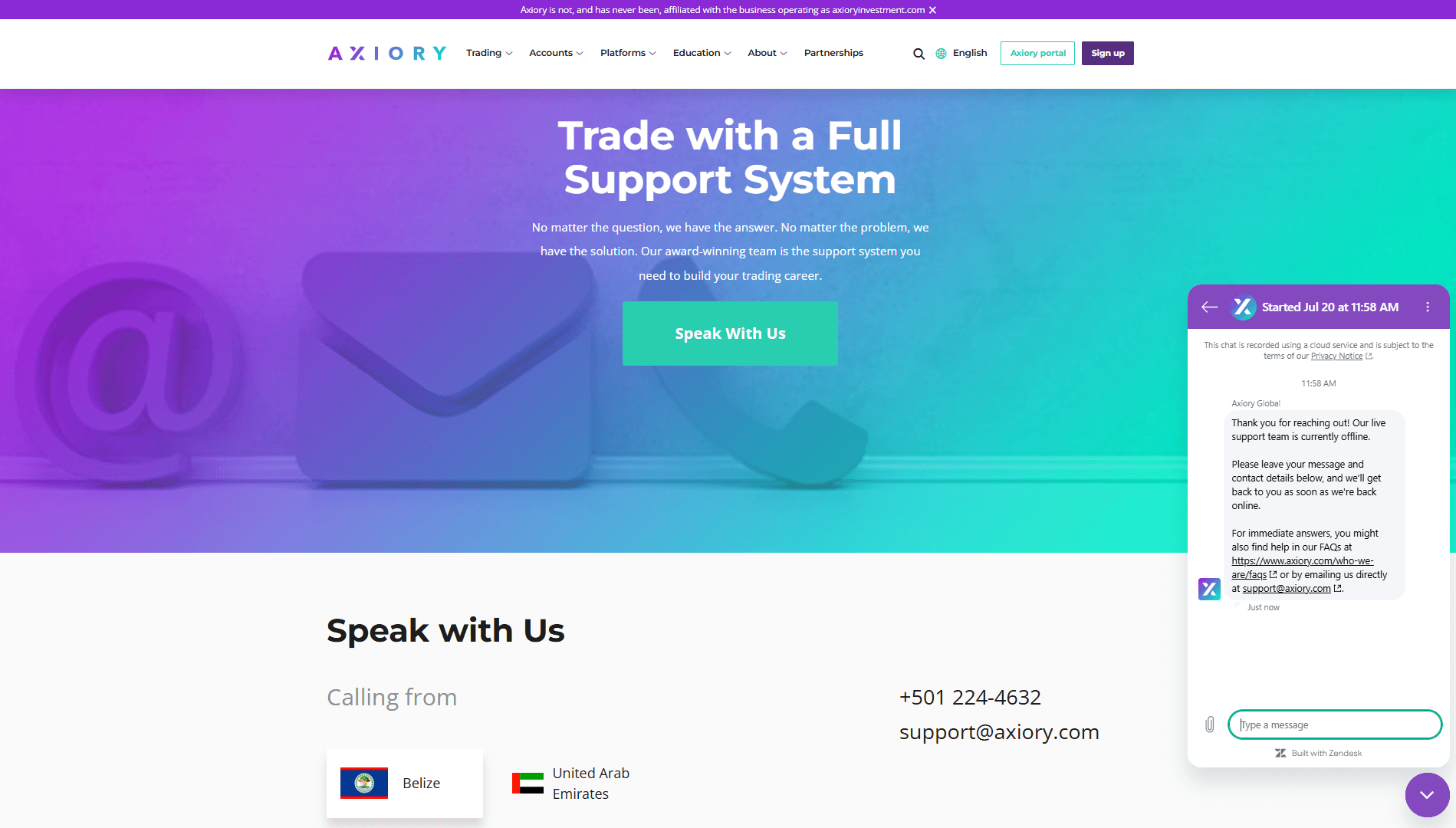 پشتیبانی بروکر Axiory