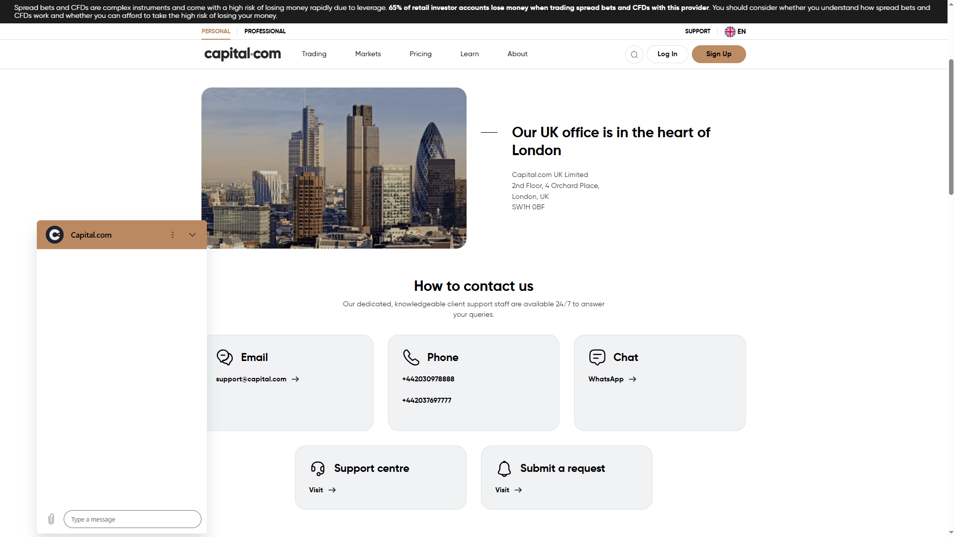 پشتیبانی بروکر Capital.com