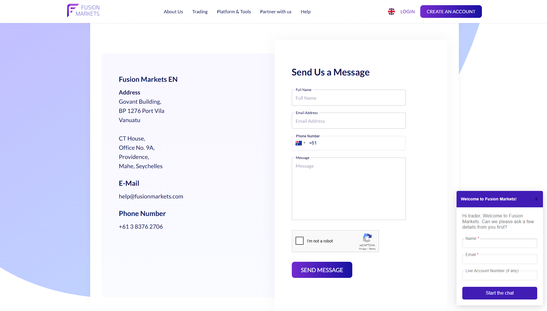 پشتیبانی بروکر Fusion Markets