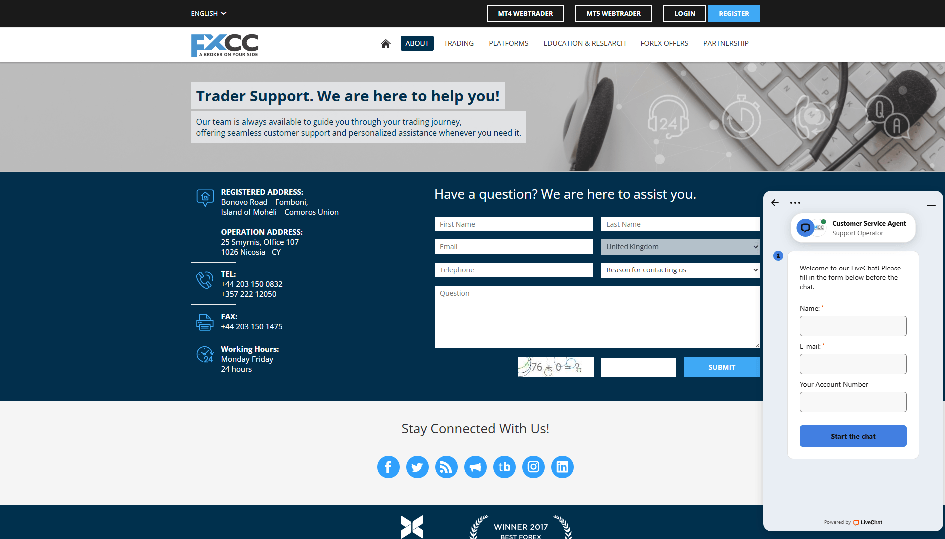 پشتیبانی بروکر FXCC