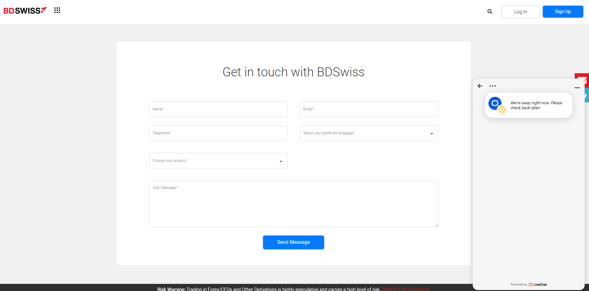 پشتیبانی بروکر BDSwiss