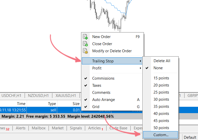آموزش تریلینگ استاپ در متاتریدر