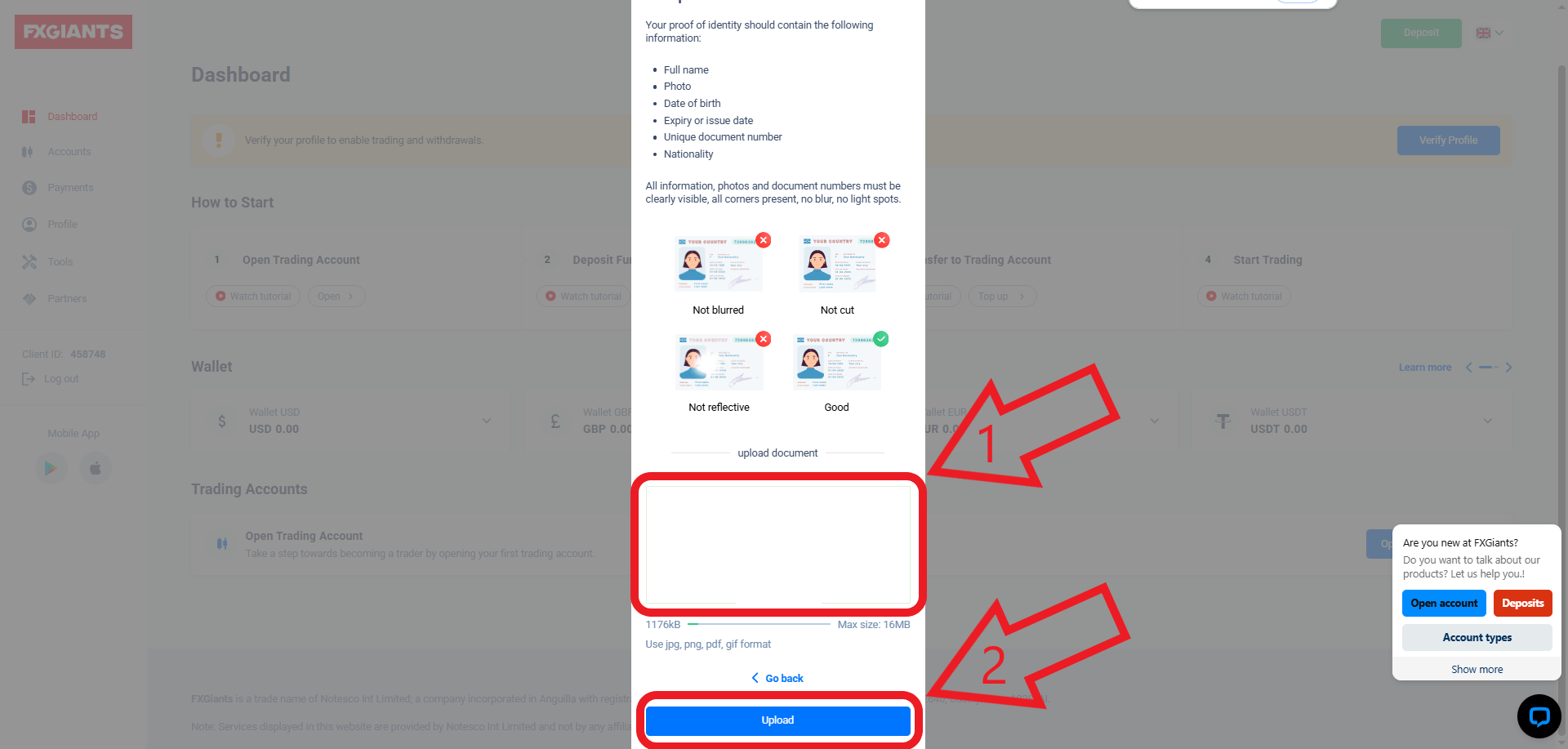مرحله آخر احراز هویت در بروکر اف ایکس جاینتس